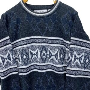 VTG 90's Michael Gerald Mens XL Geometric Pattern Crewneck Sweater Dark Gray